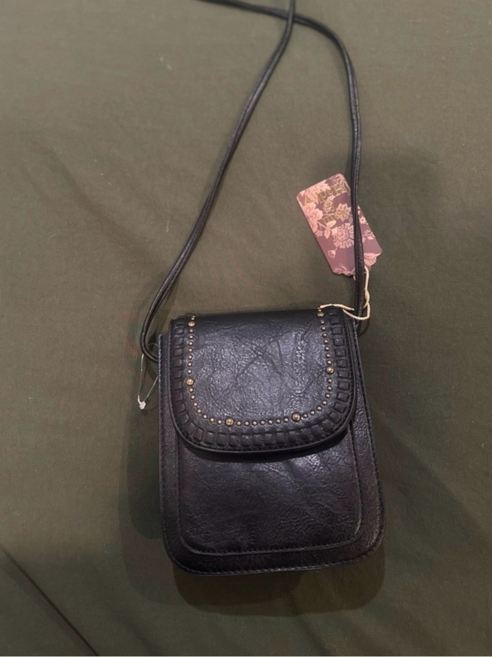 Chic Black Crossbody Bag with Gold Studs